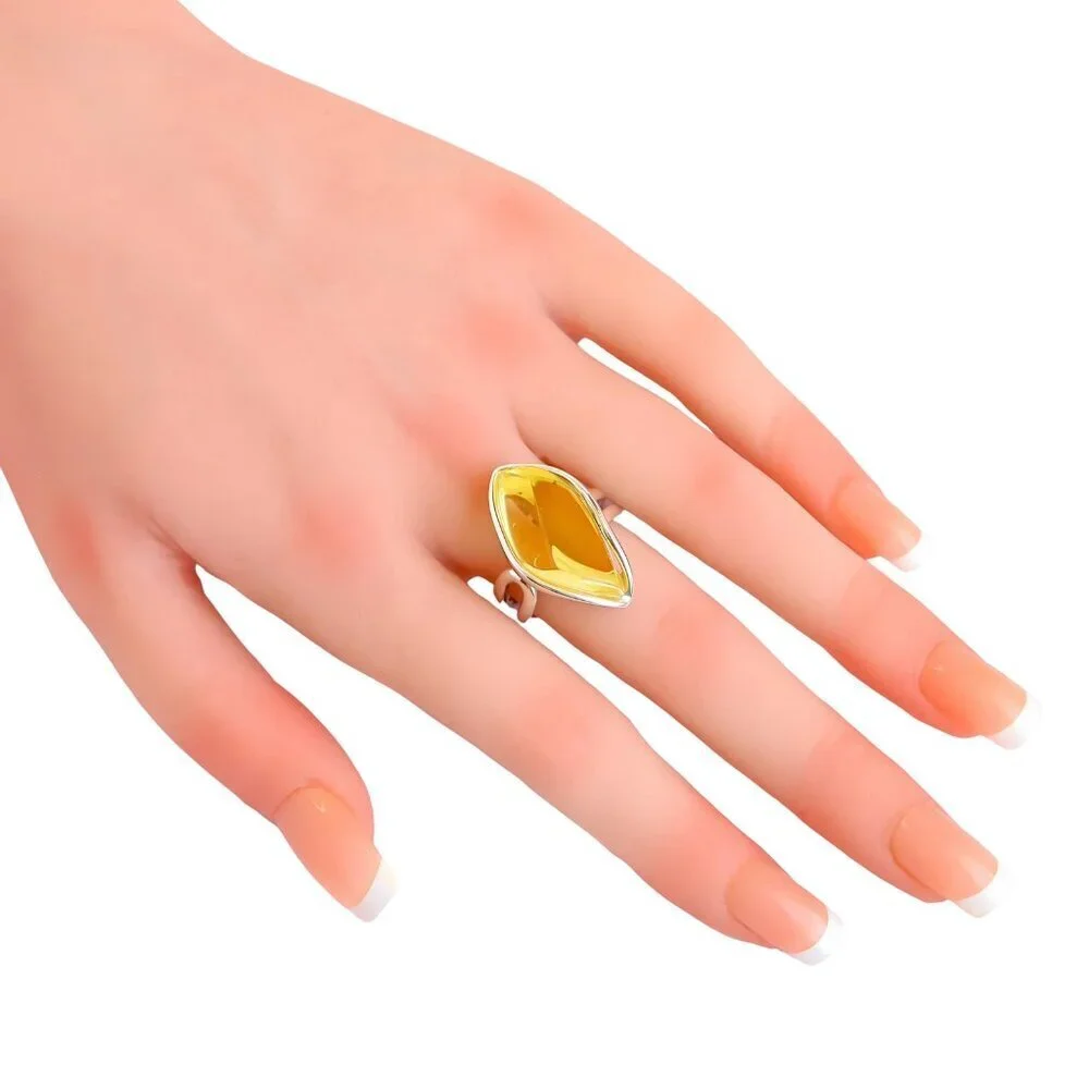 Lemon Baltic Amber Sterling Silver Adjustable Ring – Handmade